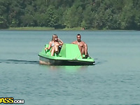 Titted golden-haired fucked hard in a boat